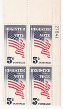 STAMP US SCOTT 1249 "Register Vote" 5 CENT 1964 MNH PB OF 4 UR - A