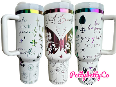 Just Breathe Butterfly 40oz Tumbler with Handle - Positive Affirmation Cup