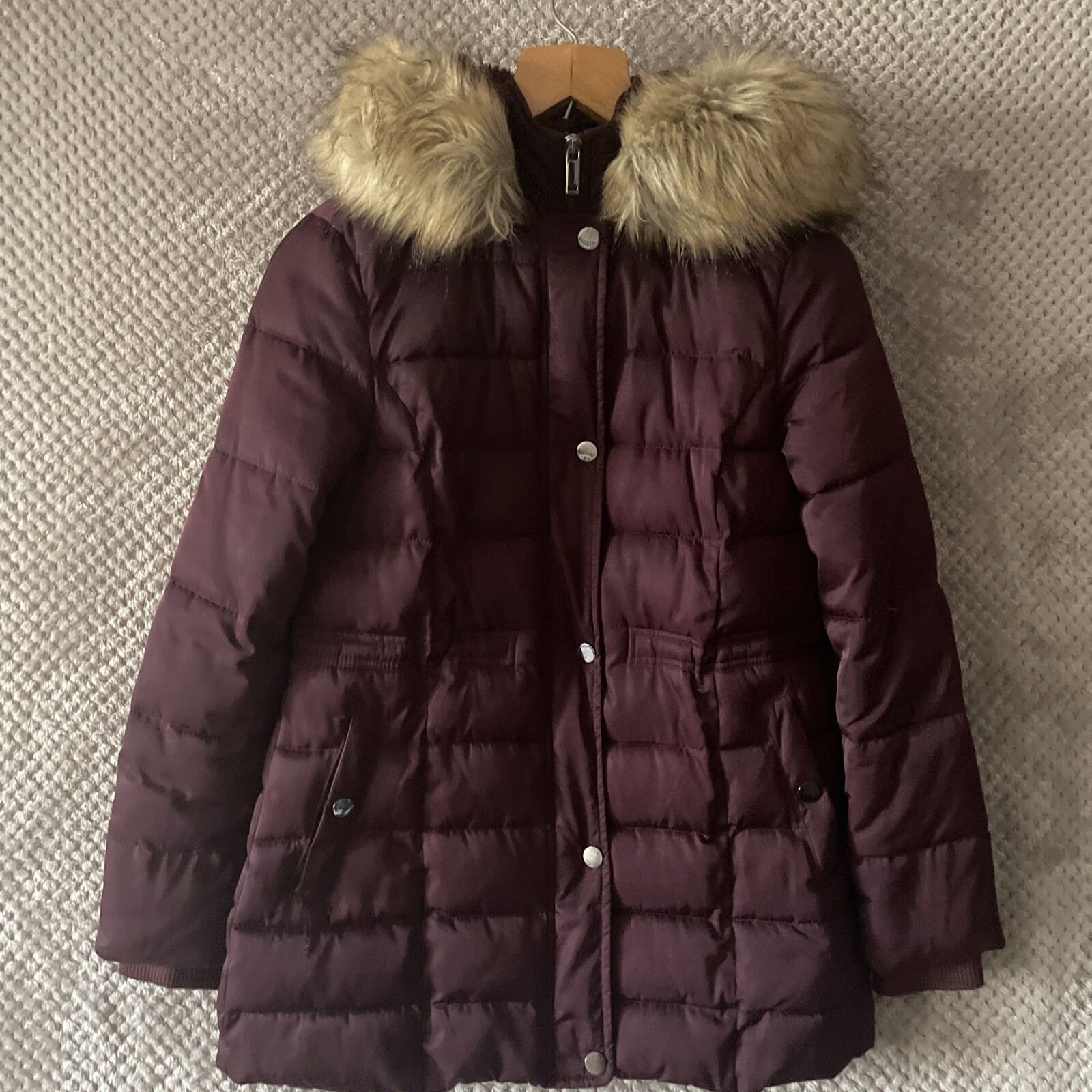 Forever New Womens Purple Faux Fur Hood Coat Size 8