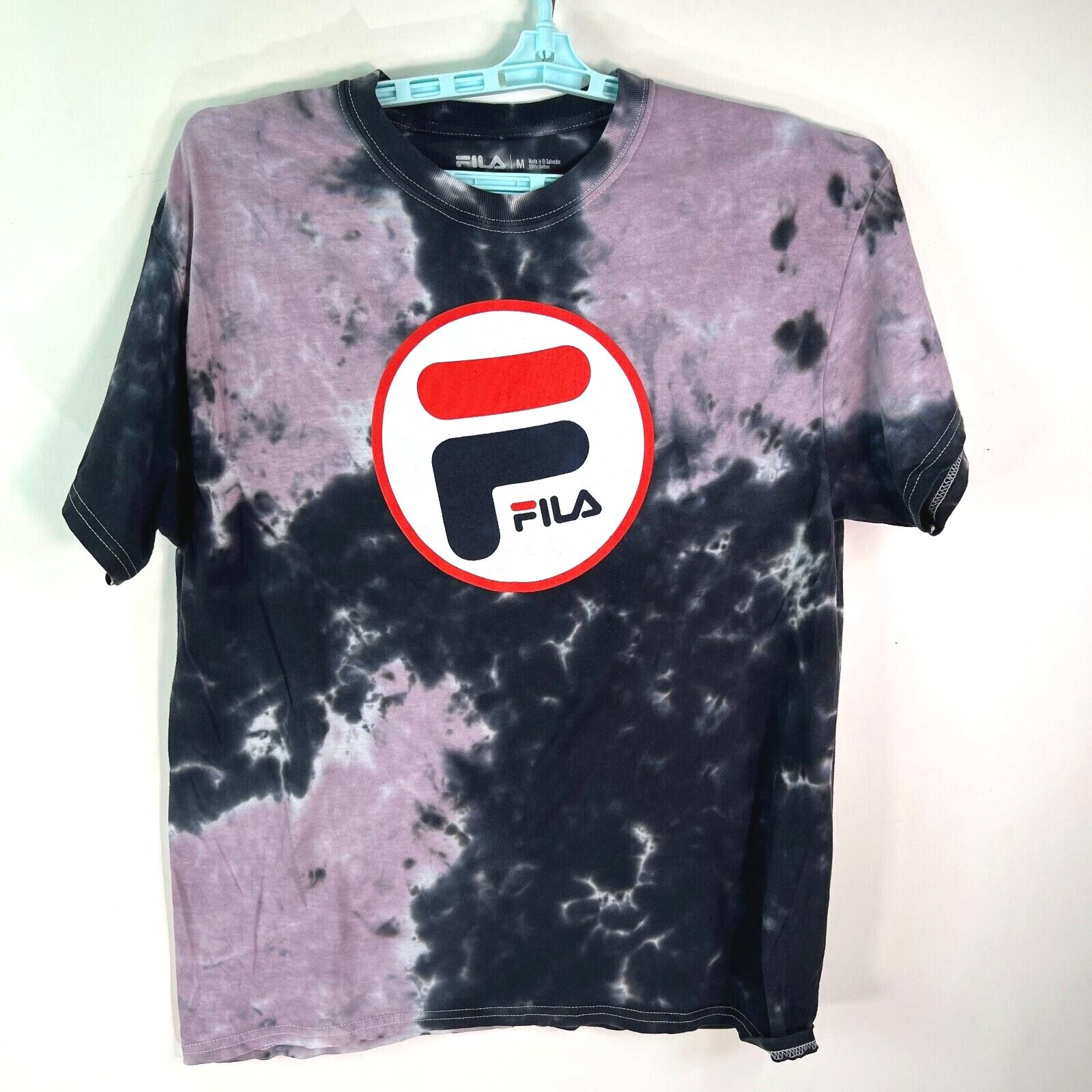 Maglione uomo Fila cotone tie dye maniche corte pullover viola logo t shirt taglia media
