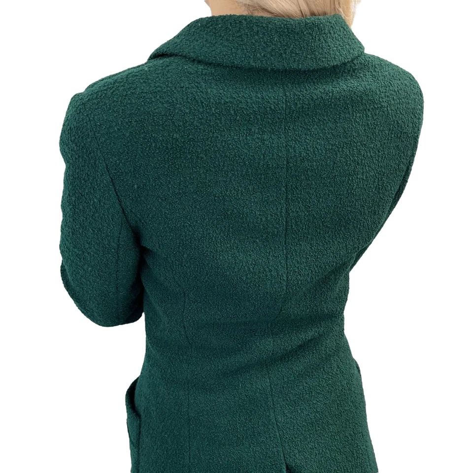 Chaqueta CHANEL Vintage Marca CC Logo Tweed Botón Bolsillo Verde Dorado Lana Foto 4 de 4