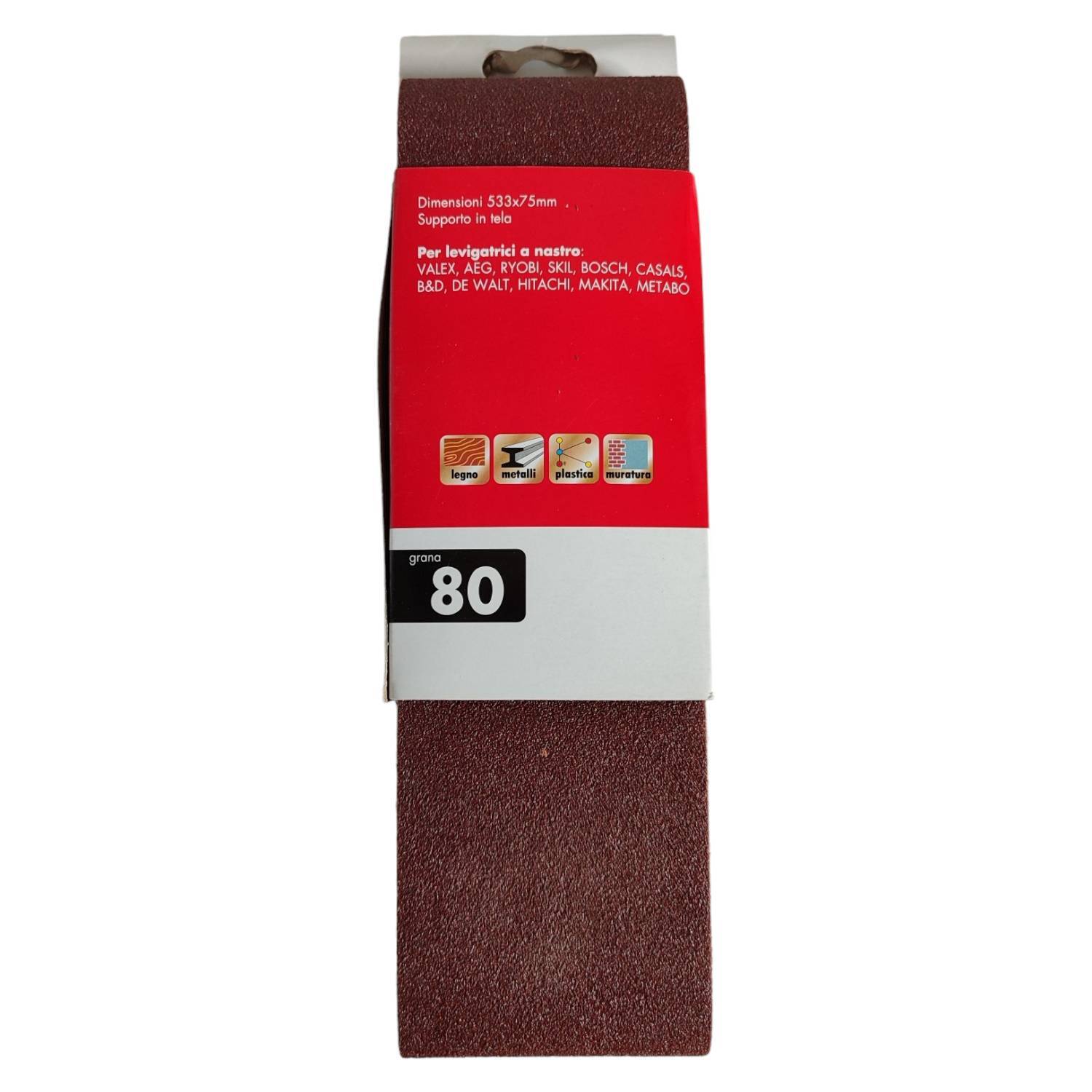 Set 3 nastri abrasivi valex levigatrice a nastro abrasivo 75 x 533 mm grana 80