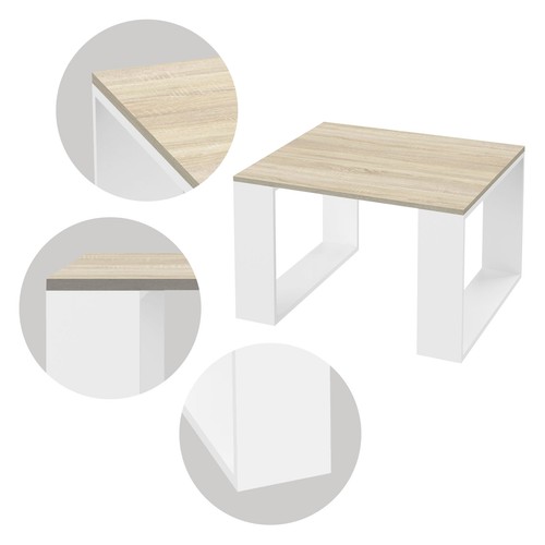 Mesa de centro moderna MDF madera de roble con patas de metal blancas 65 x 40 cm - Imagen 4 de 6