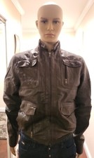 Men GENUINE TEXTURED LEATHER detailed jacket SIZE L NWOT