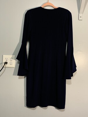 dj jaz navy blue dress DJ-JAZ Size 6 Beaded 3/4 Bell Sleeve V Neck Cocktail Small New Formal dress