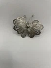 Vintage Art Deco Filigree Style Silvertone Butterfly Wire Brooch Pin Jewelry