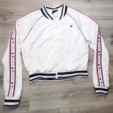 Champion Women's Track Jacket Logo White Cropped Size Medium Lined B16-C1471