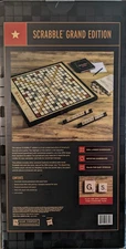 New Scrabble Grand Edition Deluxe Folding + Rotating Wood Frame + Larger Tiles