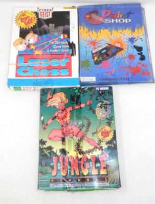 Lot Vintage PC Software - Laser Chess Jungle Pinball Paint Shop 3.5'' IBM Tandy