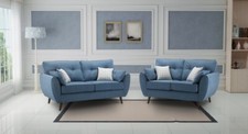 Classic Modern Blue Fabric 3 Seater 2 Seat Armchair Stools Sofa Suite Olivia 32