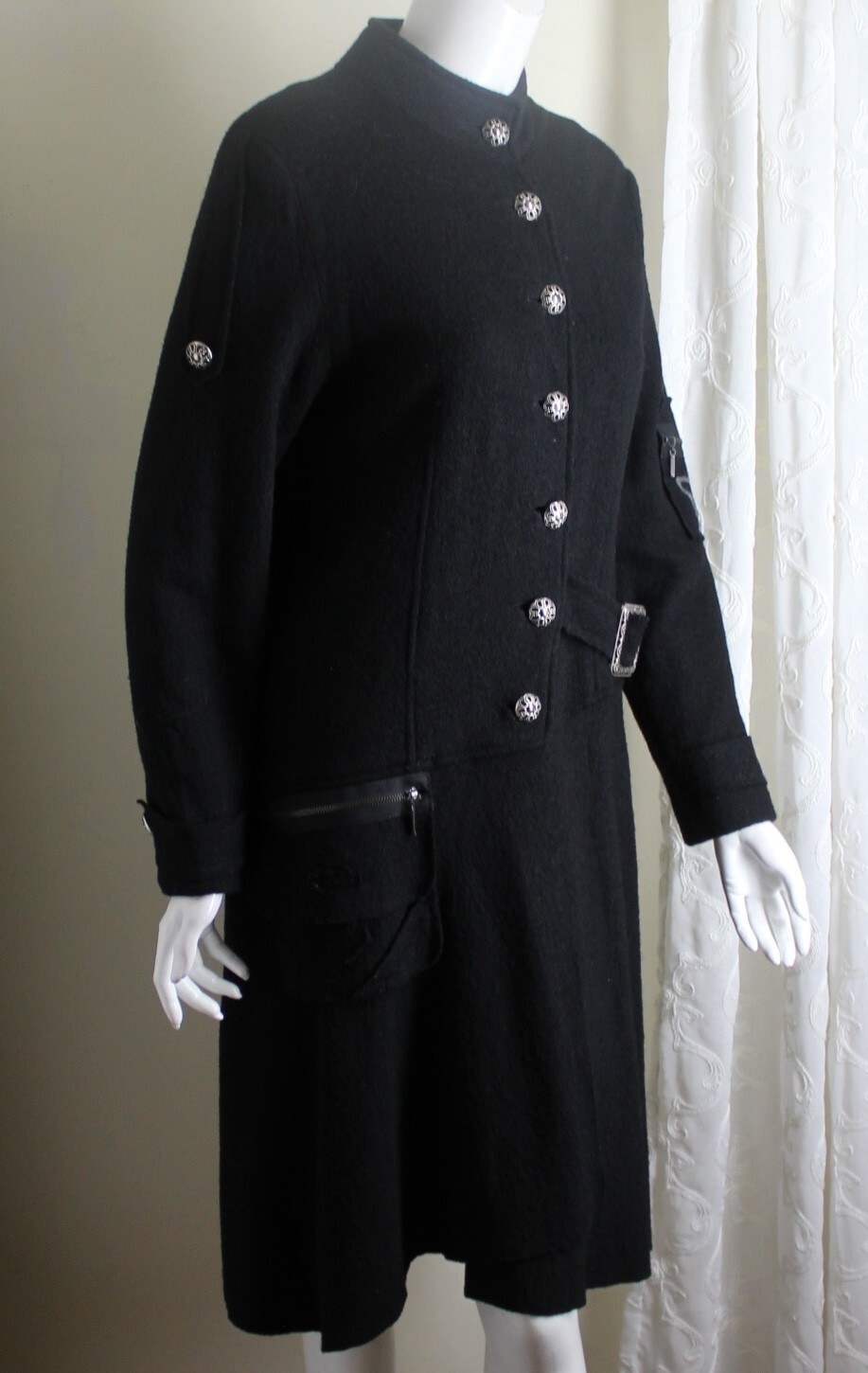 Chic Dolcezza Sz S Boiled Wool Long Duster Jacket Coat Art-to-Wear