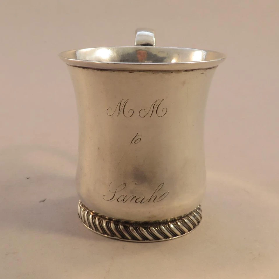 Rare Early American Coin Silver Child’s Mug MM to Sarah Demilt New York c. 1810 - Image 2 of 4