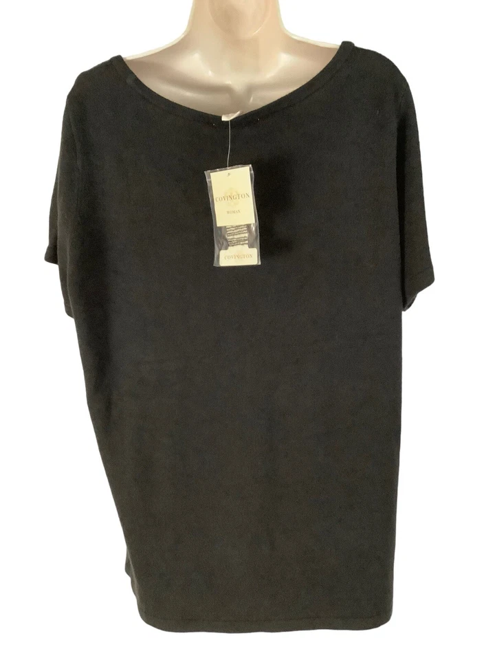 Camiseta tejida Covington para mujer nueva con etiquetas 20/22W negra manga gorra Foto 4 de 4