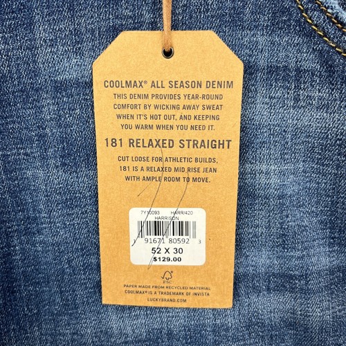 Lucky Brand Jeans Mens 52 x 30 Blue Harrison Relaxed Straight Denim Bottoms BNWT - Picture 3 of 10