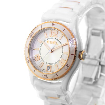 Ebel X-1 Ceramic, Rose Gold 34mm Silver Arabic Dial White Ceramic Bezel 1216113