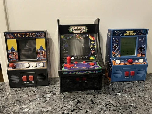 (3) Micro Player Handheld Retro Arcade Games - Galaga Tetris & Space Invaders