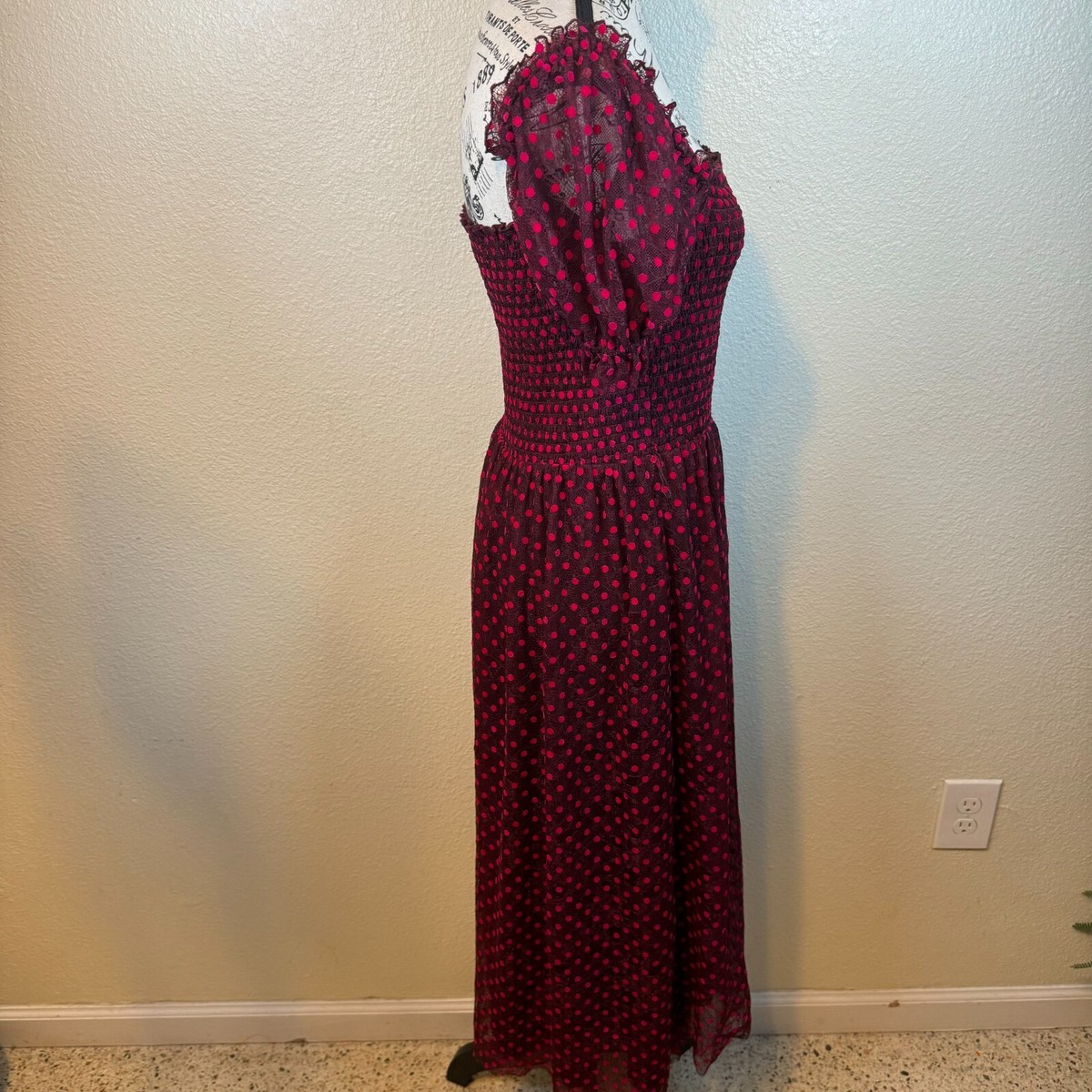 Rebecca Vallance Midnight Kiss Flocked Burgundy Polka Dot