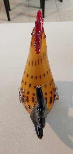 Murano Style Hand Blown Glass Chicken Hen Rooster Figurine BlackYellowRed VTG - Picture 4 of 8