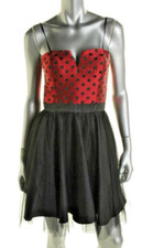 AQUA ~ Black Tulle Red Polka Dot Fit & Flare Party Dress 0 NEW $198