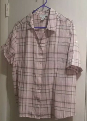 Women's Pink, White & Gray Plaid Blouse/Top By Hastings & Smith Sz. XL - Picture 9 of 12