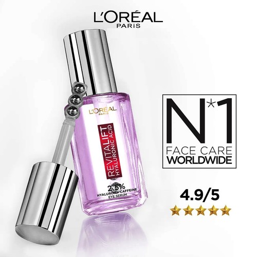 L'OREAL Revitalift Hyaluronic Acid Eye Serum 20ml - 2.5% Hyaluron + Caffeine - Picture 11 of 15