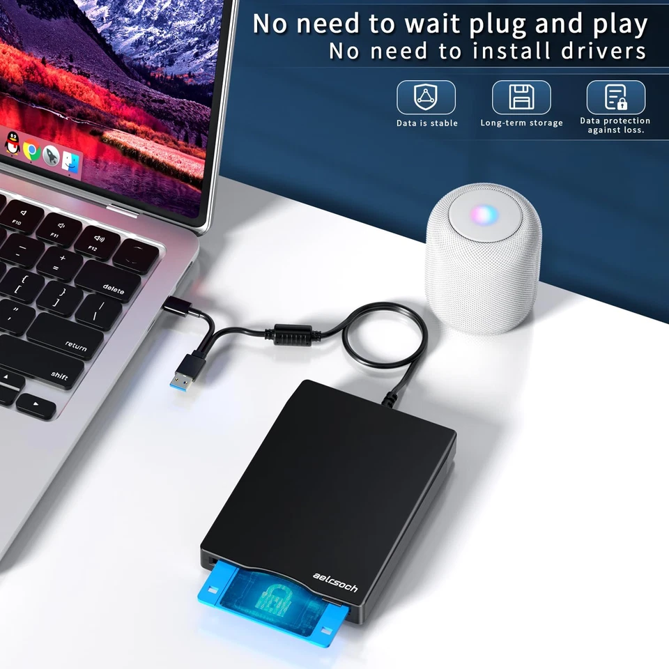 Diskettenlaufwerk Externes Diskettenlaufwerk 1,44Mb USB Für 3.5 Zoll Disketten - Bild 2 von 4