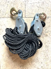 Poly Rope Hoist Pulley Block, 4000 LB 2 Ton 65 Feet of 3/8 “, 7:1 Lifting Power