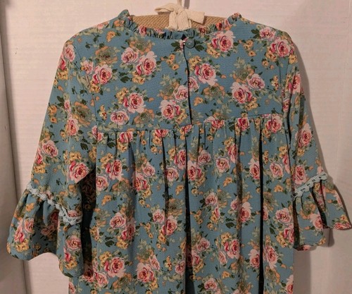 Bonnie Jean Dress Girls Floral Teal Bows Cottagecore Boho Bell Sleeve Rose Sz 6X - Picture 10 of 14