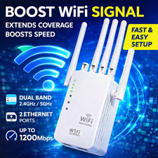 WiFi Booster Extender 1200Mbps   High Speed Dual Band Repeater w/ Ethernet