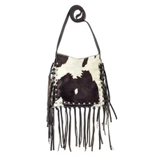 American West Womens Fringed Cowgirl 10in Pony Hair-On Leather Crossbody Bag OS