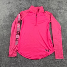 Under Armour Loose Heatgear Pullover Quarter Zip Youth Medium Pink Long Sleeves