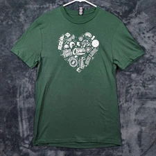 Raising Canes Shirt Mens Small Green Heart Collage 1LV Crew Graphic Tee