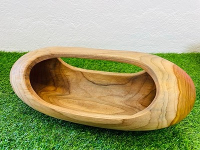 Teak Wurzel glatt lang Trug Schale Vintage Holz handgeschnitzt Essen Obst Servieren 40cm
