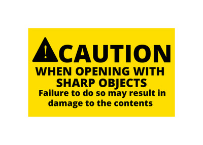 2x4 Caution When Opening with Sharp Object Labels Peel & Stick (2) RLS of 500 EA