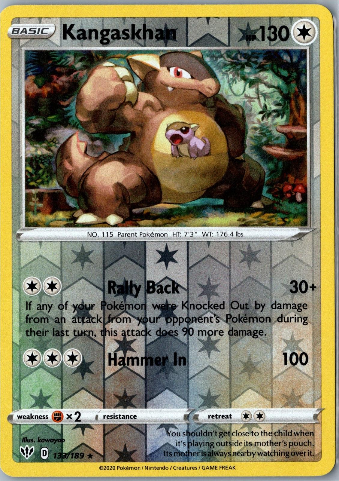 Kangaskhan Darkness Ablaze 133/189 Rare Reverse Holo LP - Modern Pokemon Card