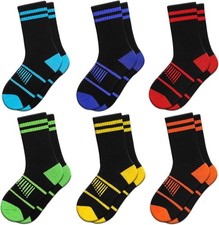 Comfoex Boys Crew Socks Athletic Half Cushioned Calf 4-7 Years, Black 6 Pairs