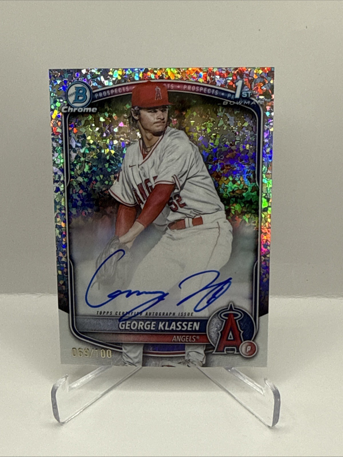GEORGE KLASSEN 2025 BOWMAN CHROME 1ST MINI-DIAMOND REFRACTOR AUTO /100 Angels
