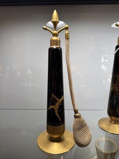 DeVilbiss 10” Tall Black & Gold Trim Dancing Nymphs Atomizer (stiff Bladder)