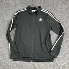 Adidas Jacket Kids L Black Track Full Zip 3 Stripe Athletic Classic