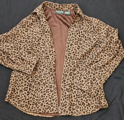 VTG Lemon Grass Studio Leopard Zip Jacket Women s XL Faux Suede Animal Print