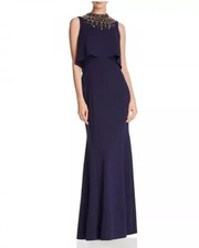 NWT AIDAN MATTOX HIGH NECK JEWELED COLLAR NAVY BLUE EVENING GOWN SIZE 6 SMALL