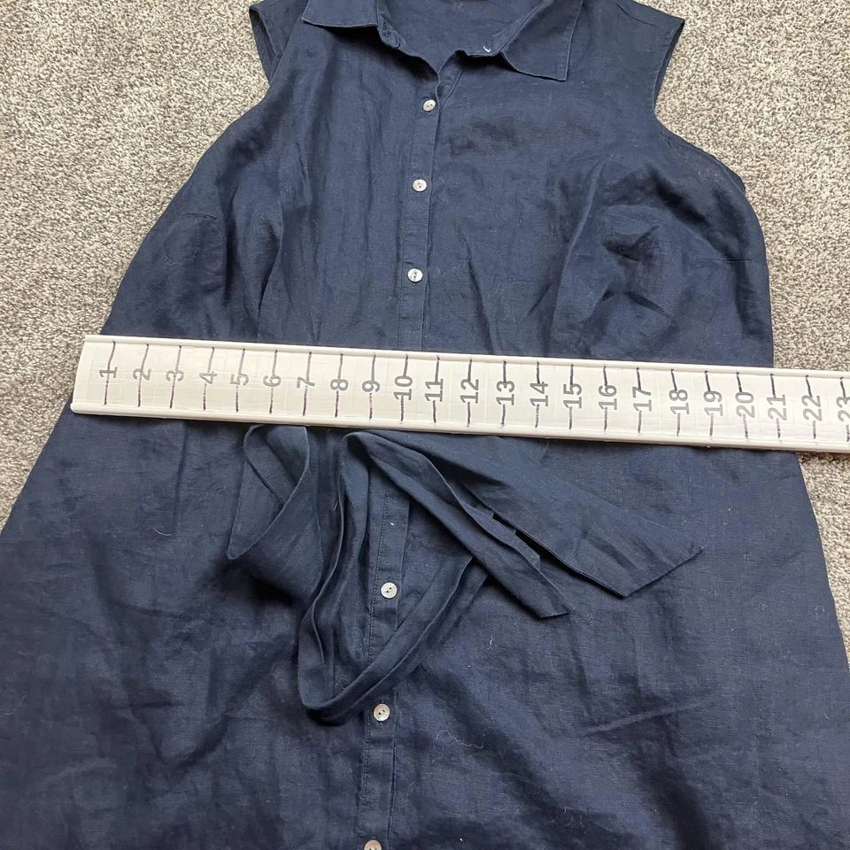 Vestido de lino Jill Love para mujer XL azul marino sin mangas con botones delantero con cinturón Foto 2 de 4