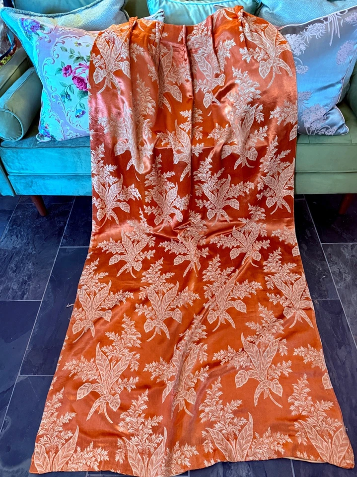 Fita folha laranja Art Nouveau cetim damasco era pano de casca cortina drapeada vintage - Imagem 2 de 4