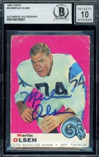 Merlin Olsen Gem Mint 10 Beckett BAS Signed 1969 Topps Autograph Rams