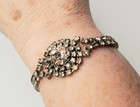 Vintage Rhinestone Bracelet Silver Two Strand Large Central Stone Prong Set  — photo 3