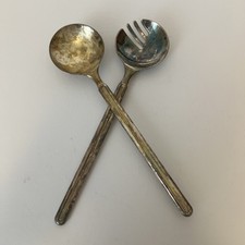 Salatbesteck versilbert A E.P.Zinc Italy 24 cm L&ouml;ffel Gabel Gro&szlig; Vintage