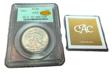 1943-p 50c Walking Liberty Half Dollar Gold Cac Au55 RARE 