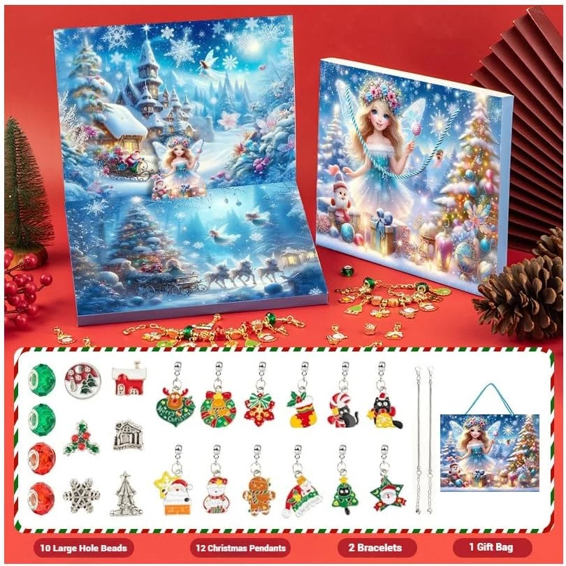 Pulsera de Navidad de Plata 2025 Pulsera Calendario de Adviento, Adolescentes Niñas 24 Días Navidad Foto 2 de 4