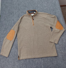 Vtg Orvis Sweater Mens Medium Brown Elbow Patches 1/4 Zip Pullover Leather Trim