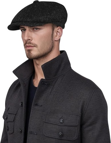 Zeitungsjungenmütze Herren Damen 100 % Wolle 8-Panel Fischgrätmuster Gatsby flach Peaky Blinders - Bild 9 von 10
